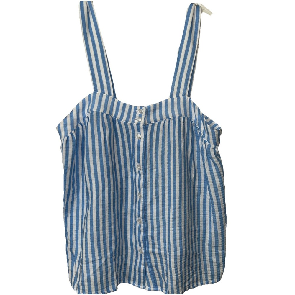 Lake Pajama Top XS Hamptons Sail Blue Awning Stripe Gauze Lightweight Romantic